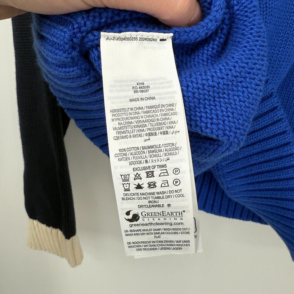 Boden Women's Blue Jemma Chunky 100% Cotton Sweater Colorblock Buttons Size S - Picture 6 of 8